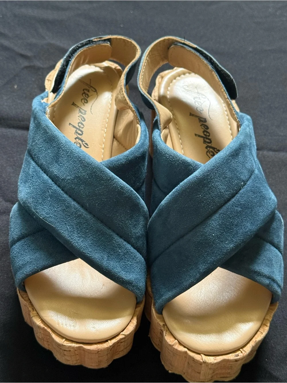 37 Free People Noelle PlatformTeal Suede Crisscross Platform Wedge  Italy 6.5